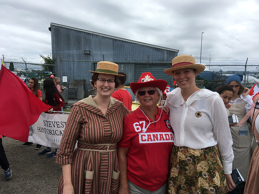 Current executive director Sarah Glen with SHS Chair Linda Barnes (centre) and Rachel Meloche at the Steveston Salmon Festival parade