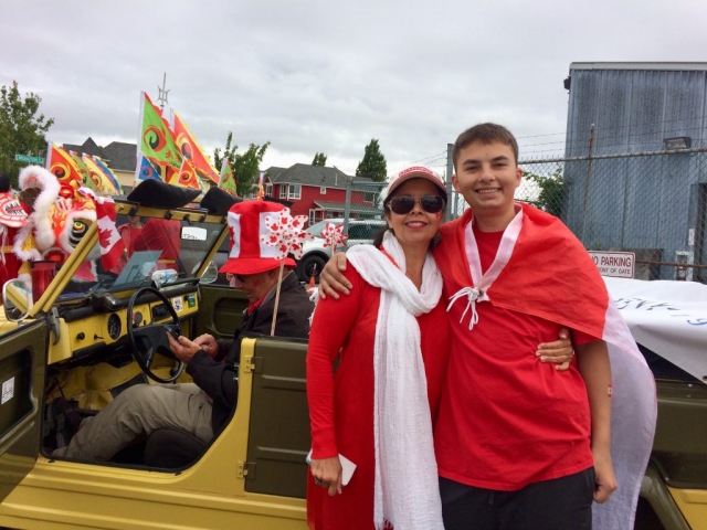 SHS Director Carmen Keitsch and her son at the Steveston Salmon Festival Parade