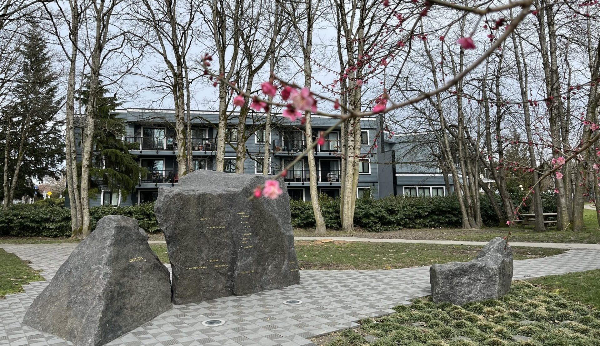 Engraved boulders at the Steveston Nikkei Internment Memorial